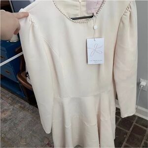 NWT Gal Meets Glam Ivory Pearl Trim long sleeve mini dress Size 12